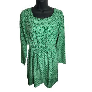 J. Crew Lined Dress Long Sleeve Green Print Faux Wrap Size 0